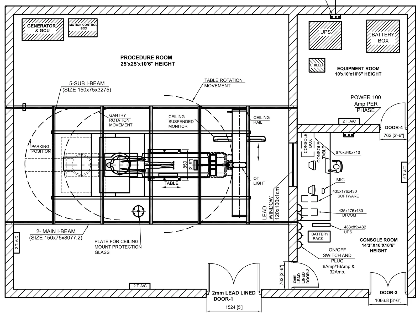 Standard room plan — ceiling-suspended cathlab (Proxima CS)