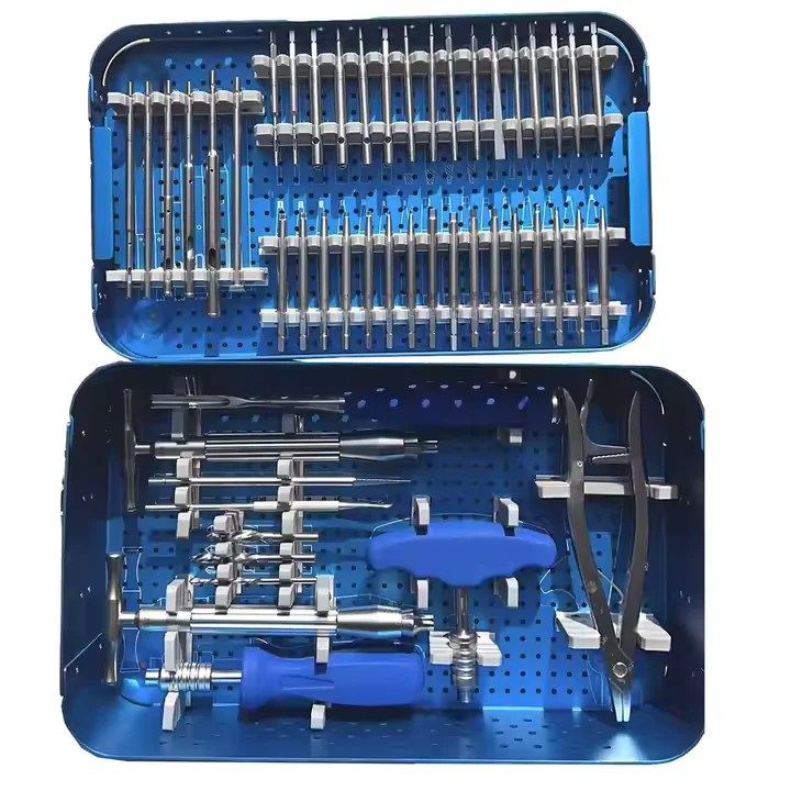 Abone Surgicals instrument sets in sterilisation trays